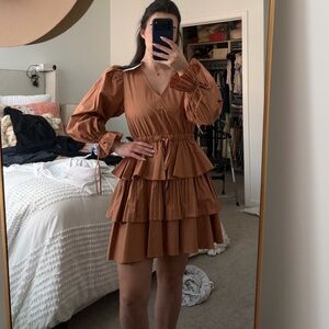 En Saison Layered Ruffle Long-Sleeve Dress in Rust